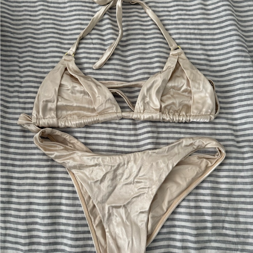 Monday Swimwear Shimmer Cream Triangle Bikini Set